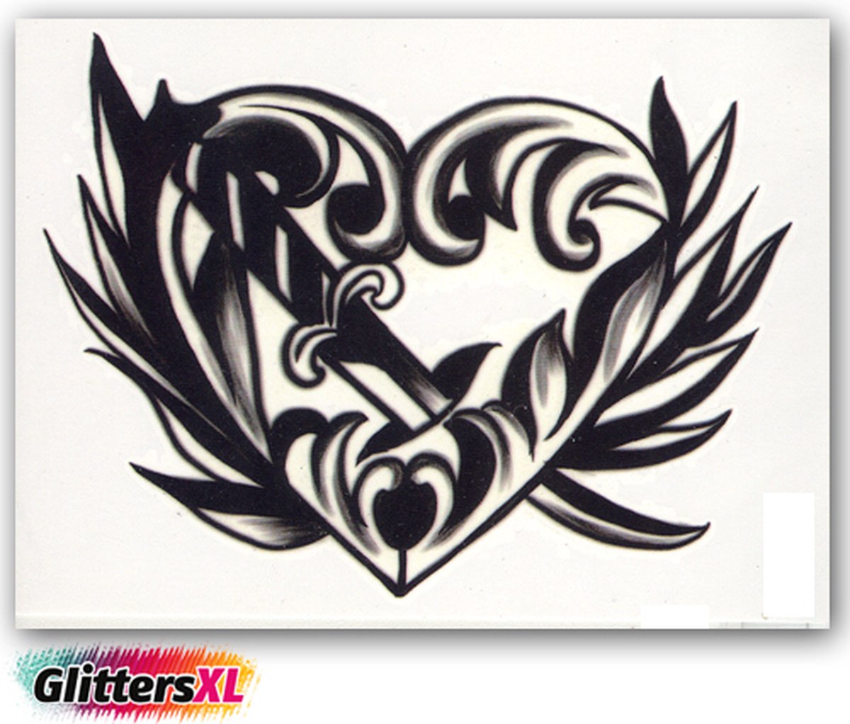 GlittersXL - Temporary Tattoo Hart (11x8 cm) [Neptattoo - Tijdelijke tatoeage - Nep Fake Tattoos - Water overdraagbare festival sticker henna outfit tattoo - Glitter tattoo - Volwassenen Kinderen Jongen Meisje]